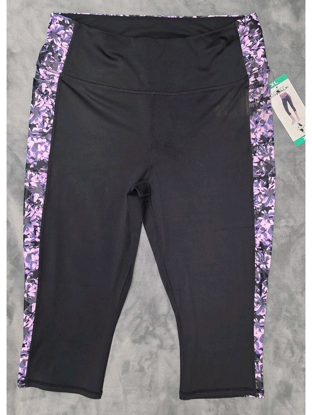 Skechers GoWalk Capri Leggings XL Black Purple Floral Stretch NWT